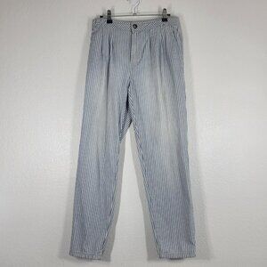 Free People Stripe Carpenter Pants Women Size 26 Blue Cotton Straight Leg Casual